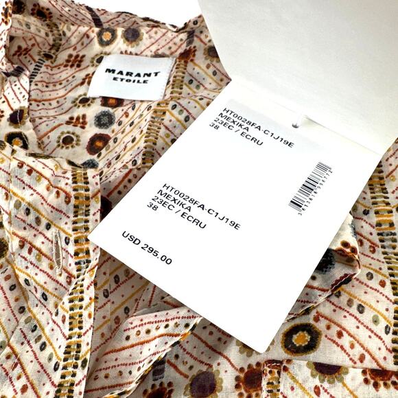 Marant Etoile Women's Ecru Mexika Printed Cotton Blouse Size 38 | Medium - Picture 5 of 12